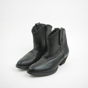 SHYANNE Women's 8.5 Black leather ankle western boots low heel booties tooled